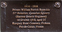 Chelsea Cenotaph Private William Patrick Reynolds